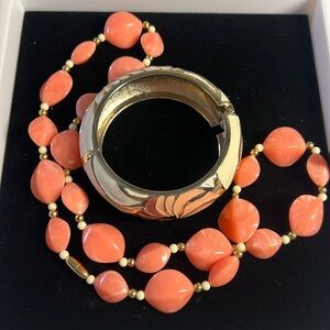 Vintage Coral Color Necklace and Bracelet Set